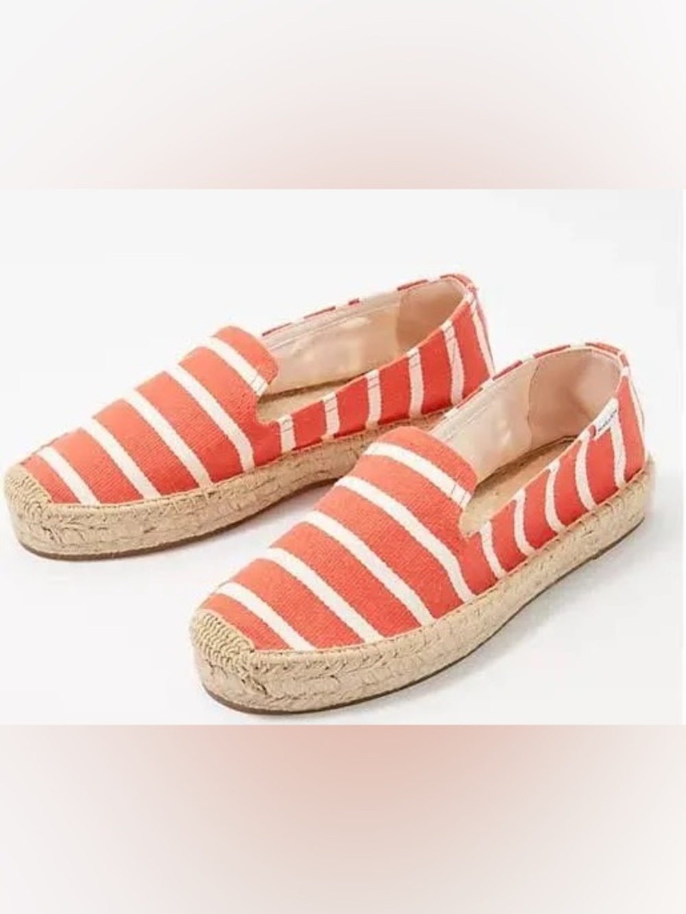 Soludos Platform Smoking Slippers Coral and White Striped Espadrille Slip-Ons